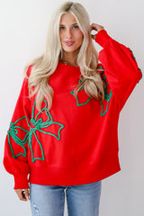 Beige Corded Christmas Pattern Oversize Sweatshirt