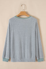Jet Stream Contrast Ribbed Loose Fit Henley Top