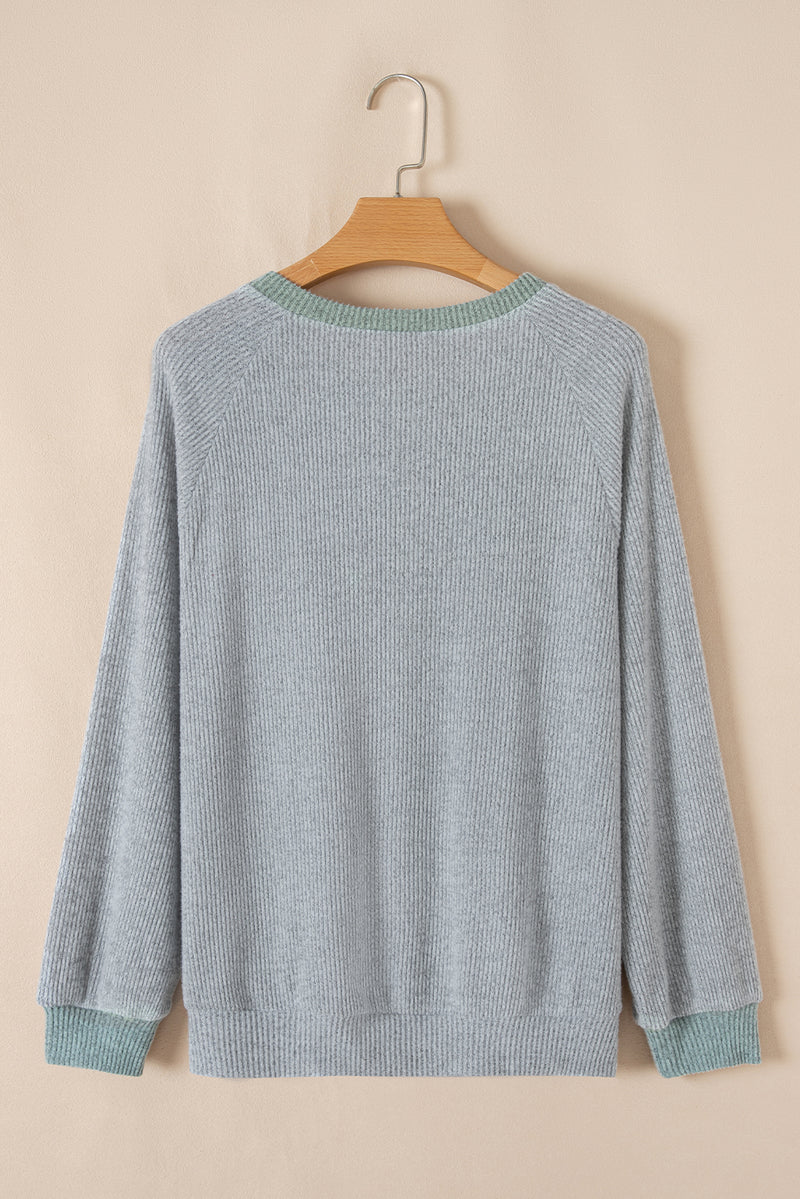 Jet Stream Contrast Ribbed Loose Fit Henley Top