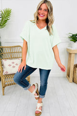 Grapefruit Orange Waffle V Neck Short Sleeve Knit Top