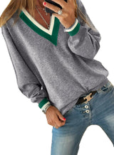 Black Contrast Striped Trim V Neck Knit Sweater