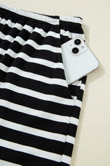 Black White Striped Short Sleeve Tee and Shorts Set