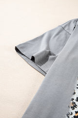 Medium Grey Stars Leopard Graphic Ripped Distressed Tee