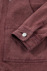 Coffee Corduroy Collar Zipped Front Denim Jacket