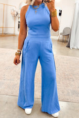 Green Slim Ribbed Tank Top and Sweatpants Set