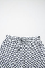 Gray Checkerboard Print Drawstring Elastic Waist Pocketed Shorts