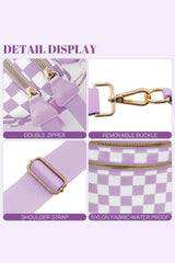 Fiery Red Checkered Print Wide Strap Large Crossbody Bag