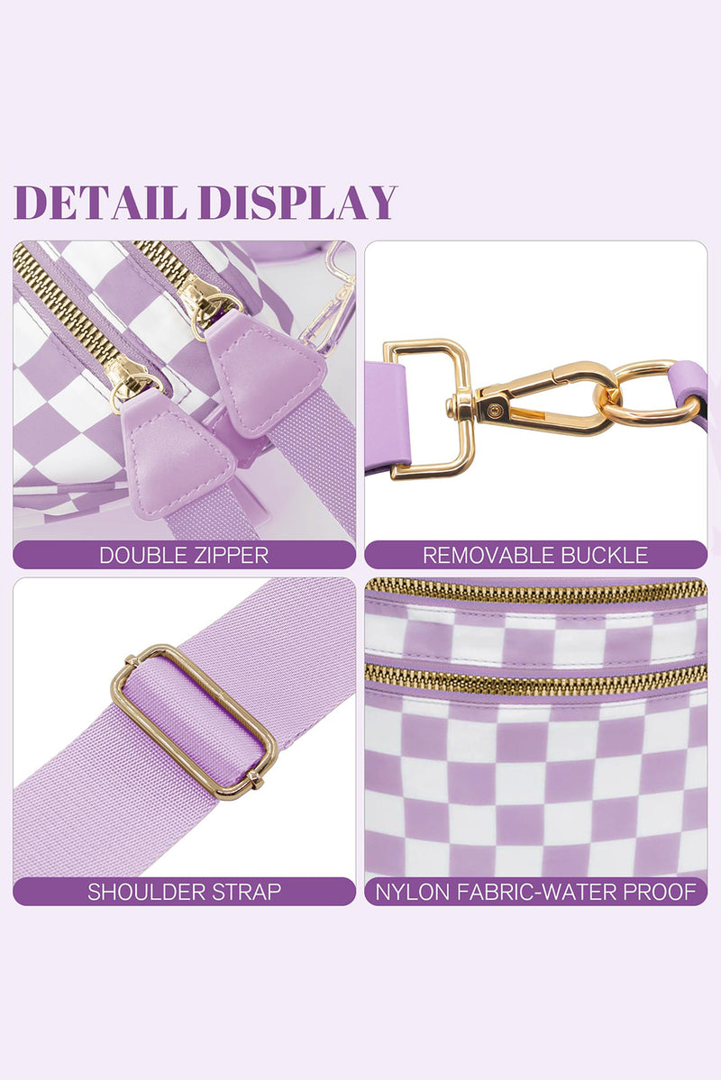 Fiery Red Checkered Print Wide Strap Large Crossbody Bag