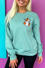 Aruba Blue Cute Halloween Ghost Embroidered Sweatshirt