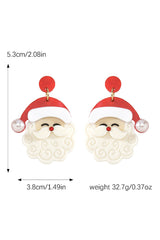 Fiery Red Bright Pearl Decor Cute Santa Christmas Earrings