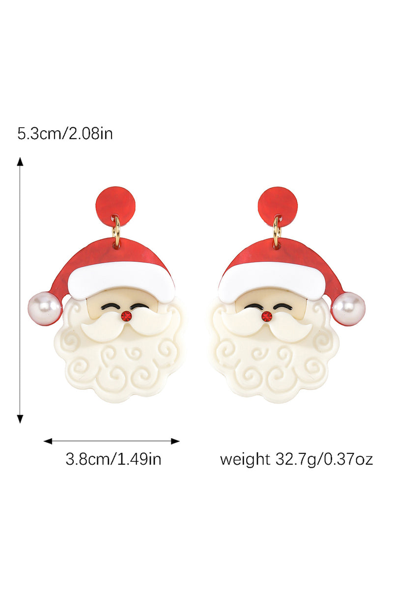 Fiery Red Bright Pearl Decor Cute Santa Christmas Earrings