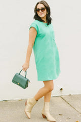Black Plain Textured Pocketed Cap Sleeve Mini Dress
