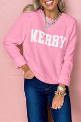 White MERRY Letter Pattern Christmas Raglan Sleeve Sweater