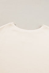 White Waffle Bishop Sleeve Split Oversized Sweatshirt