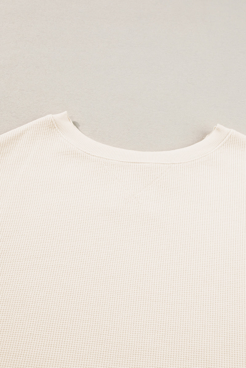 White Waffle Bishop Sleeve Split Oversized Sweatshirt