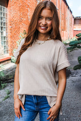 Jet Stream Textured Side Slits Short Sleeve Top