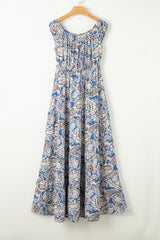 Pink Boho Paisley Print Off Shoulder Maxi Dress
