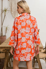 Black Floral Print Lapel Collar Loose Shirt Mini Dress