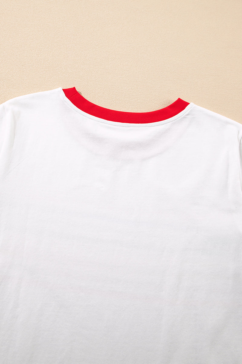 White Rainbow Stripe Print Crewneck T Shirt