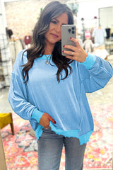 Myosotis Twisted Ribbed Seamed Patchwork Long Sleeve Top
