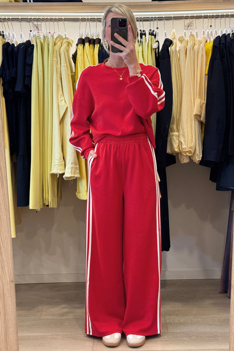 Oatmeal Varsity Striped Detail Cropped Pullover Wide Leg Pants 2pcs Outfit