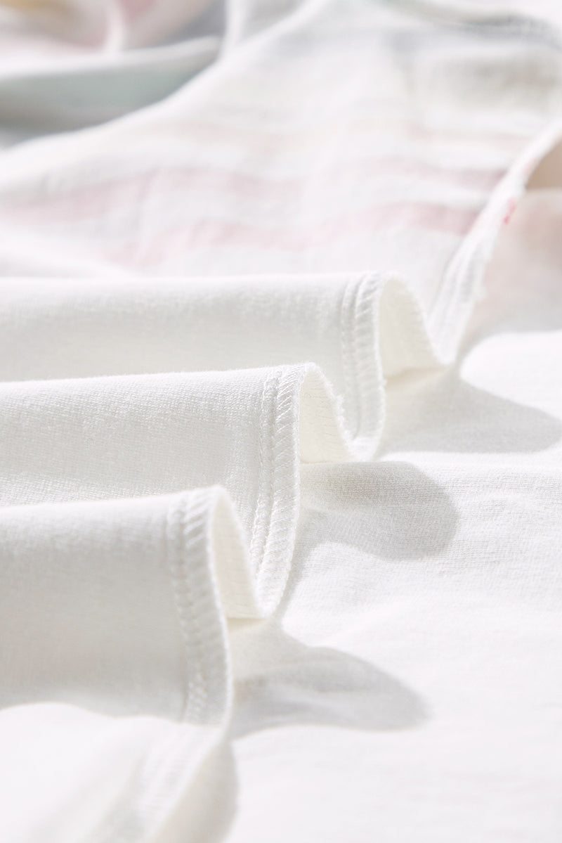 White Rainbow Stripe Print Crewneck T Shirt