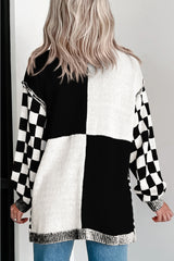Brown Checkered Open Front Drop Shoulder Cardigan