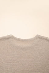 Beige Shiny Plain Short Sleeve Knit Top