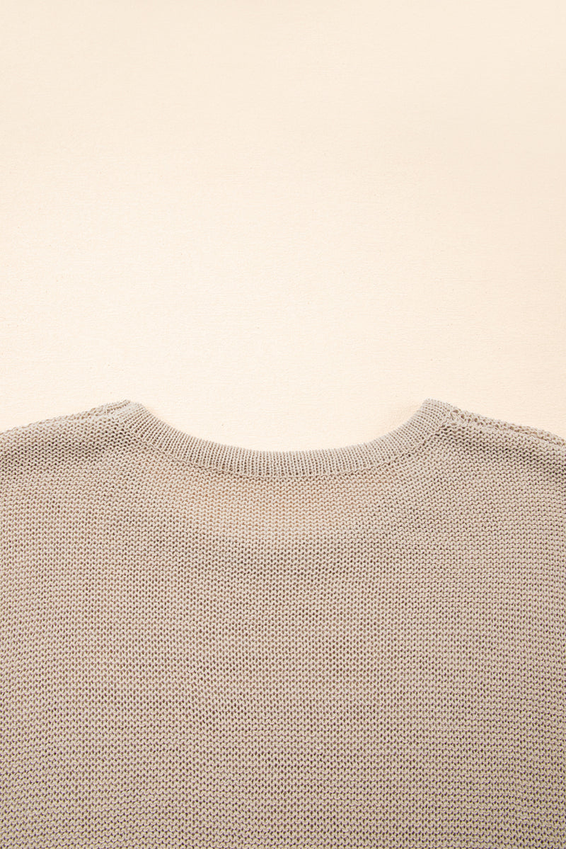 Beige Shiny Plain Short Sleeve Knit Top