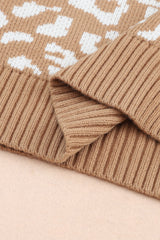 Leopard Striped Round Neck Crochet Knit Top