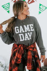 Bluing Corded GAME DAY Graphic Long Sleeve Top