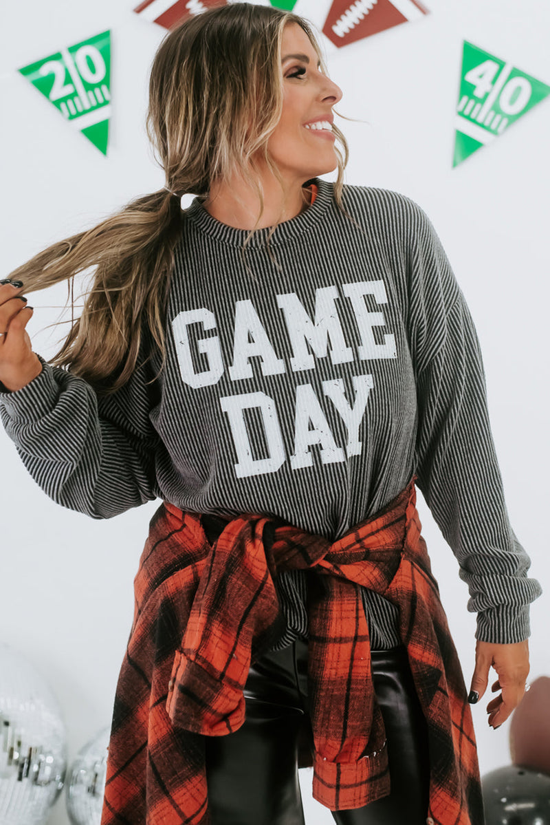 Bluing Corded GAME DAY Graphic Long Sleeve Top