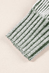 Light French Beige Striped Print Ribbed Knit Raglan Sleeve Baggy Sweater