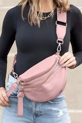 Pink Wide Strap Double Zipper Crossbody Bag