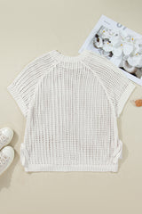 Black Plus Size Open Knit Bow Tie Short Sleeve Sweater