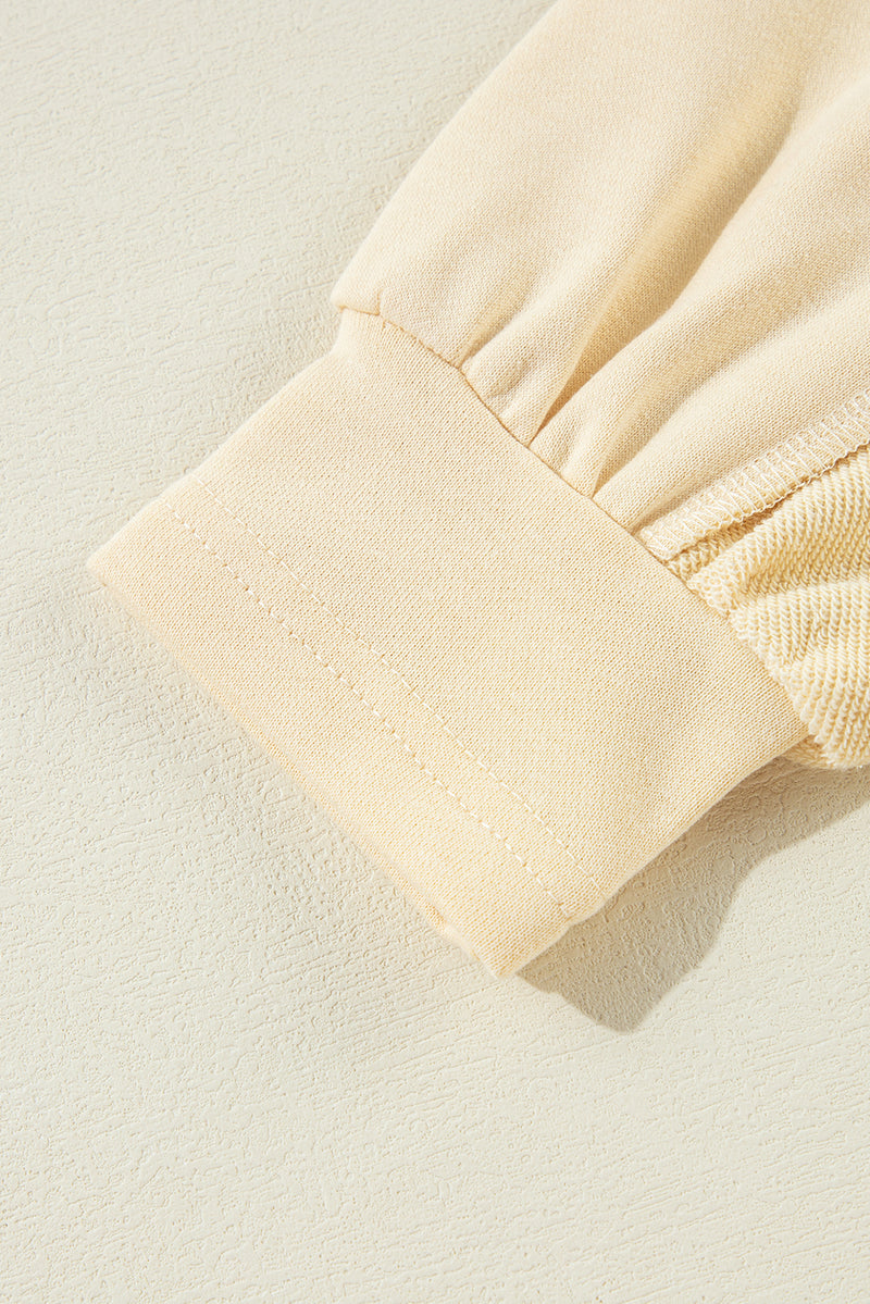Beige Plain Exposed Seam Round Neck Pullover Sweatshirt
