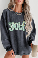 Gray Twisted Ribbed Floral GOLF Letter Bow Sweatshirt