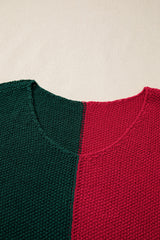 Chestnut Color Block Knit V Neck Loose Sweater