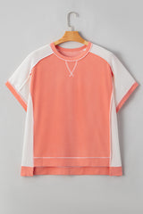 Parchment Twist Rib Colorblock Plus Size Top