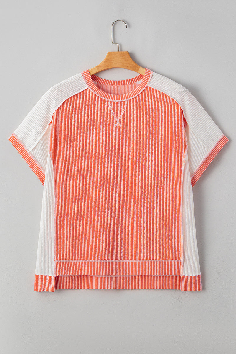 Parchment Twist Rib Colorblock Plus Size Top