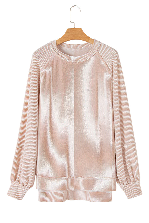 Jet Stream Corded Lantern Sleeve Pullover and Ruffle Mini Skirt Set
