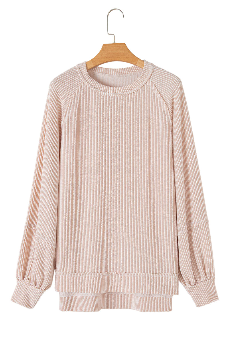 Jet Stream Corded Lantern Sleeve Pullover and Ruffle Mini Skirt Set