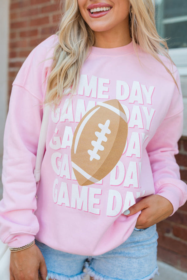 Pink GAME DAY Football Print Casual Sweatshirt