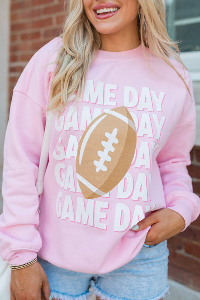Pink GAME DAY Football Print Casual Sweatshirt