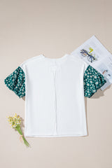 White Daisy Floral Patchwork Drop Sleeve Oversized Top