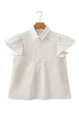 White Crochet Patchwork Ruffle Sleeve Blouse
