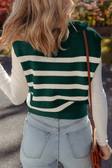 Blackish Green Ribbed Half Zip Collared Sweater Vest