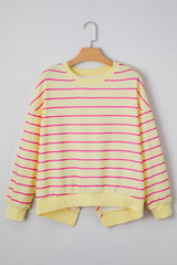 Blue Striped Overlap Detail Drop Shoulder Pullover Sweatshirt