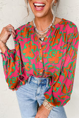 Gray Morn Floral Print Batwing Sleeve Buttoned Loose Fit Shirt