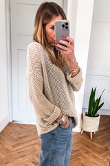 Coral Crochet Hollow-out Knit Sweater